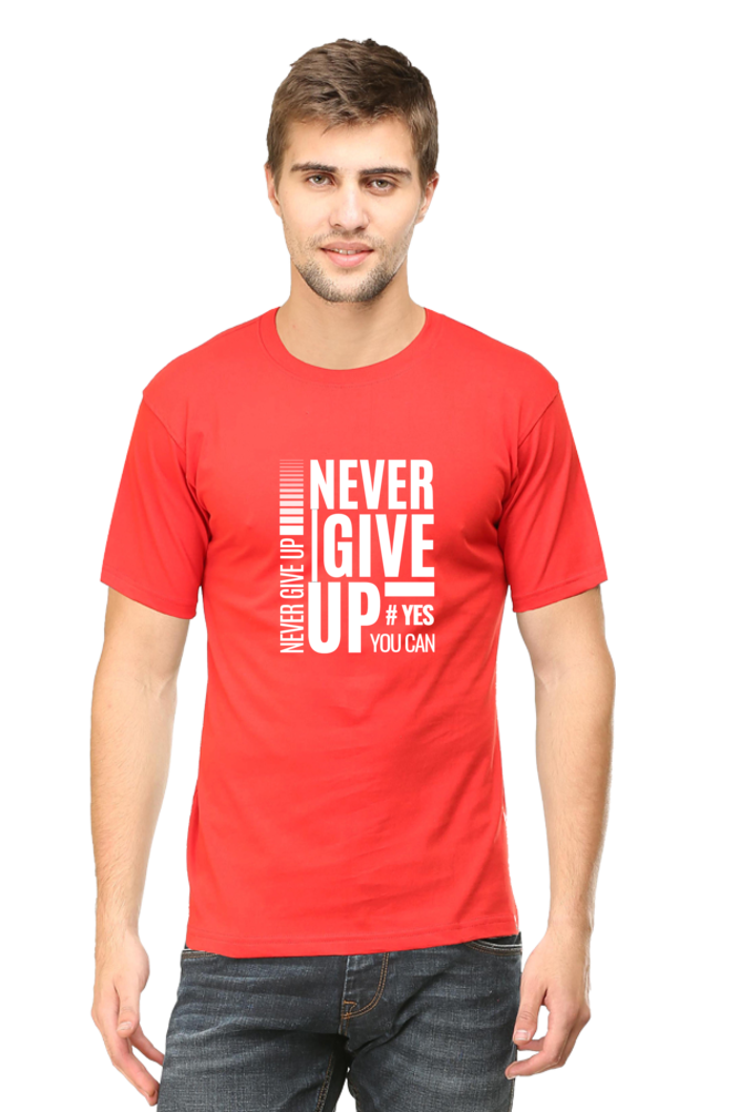 Never Give Up Printed T-Shirt for Men Round Neck