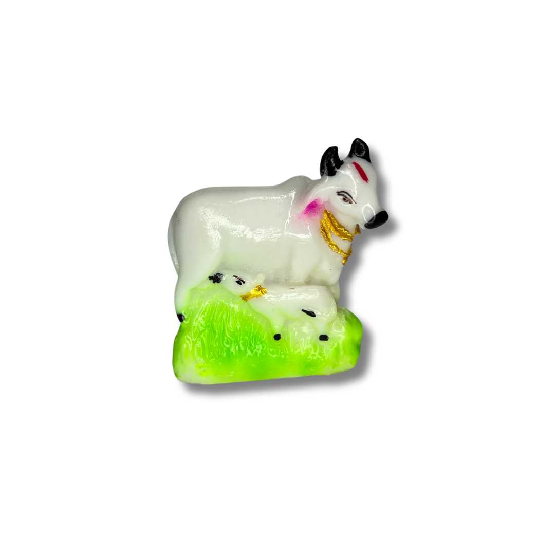 Decorative Marble Kamdhenu Cow and Calf Handcrafted Statue