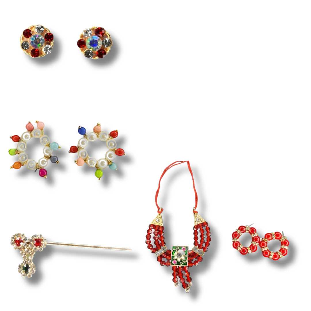 Combo Set of 5 Items Radha Rani & Gopal Ji for Size- 4/5/6/7 | (payal, kangan, mala, bansuri, Ear topes) Jarkan