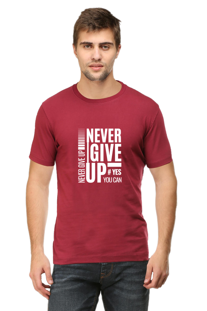 Never Give Up Printed T-Shirt for Men Round Neck