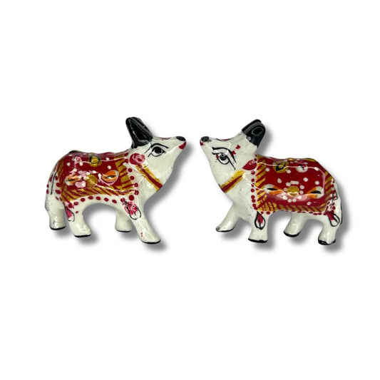 Decorative 2 Marble Kamdhenu Cow and Calf Handcrafted Statue