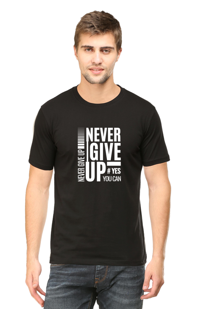 Never Give Up Printed T-Shirt for Men Round Neck