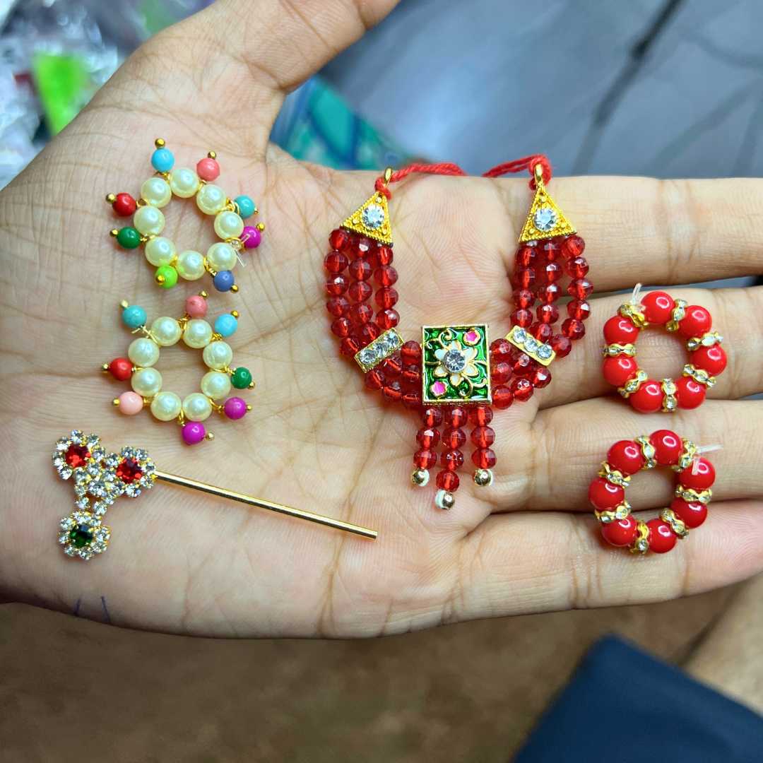 Combo Set of 5 Items Radha Rani & Gopal Ji for Size- 4/5/6/7 | (payal, kangan, mala, bansuri, Ear topes) Jarkan