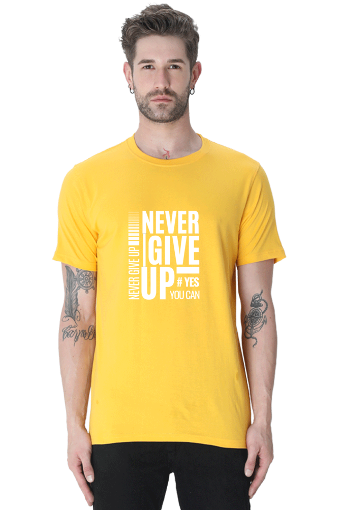 Never Give Up Printed T-Shirt for Men Round Neck