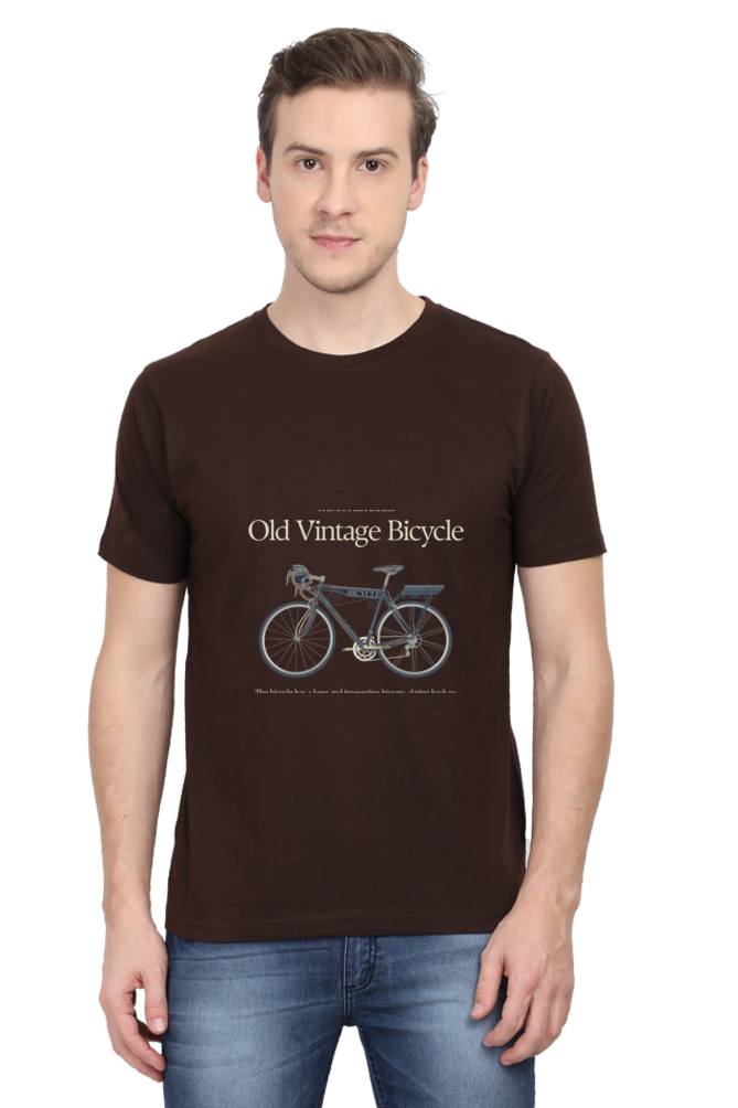 Old Vintage Bicycle Printed T-Shirt for Men Round Neck