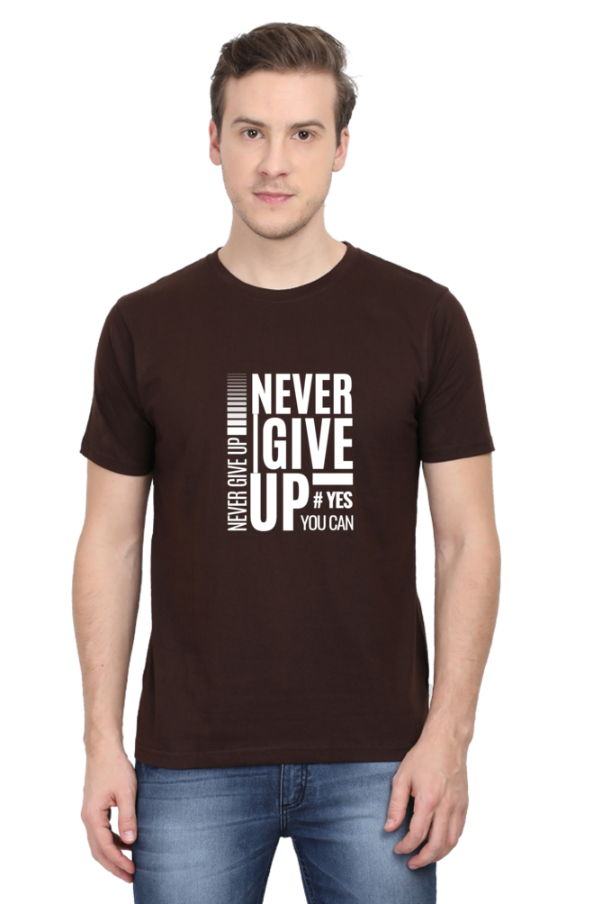 Never Give Up Printed T-Shirt for Men Round Neck