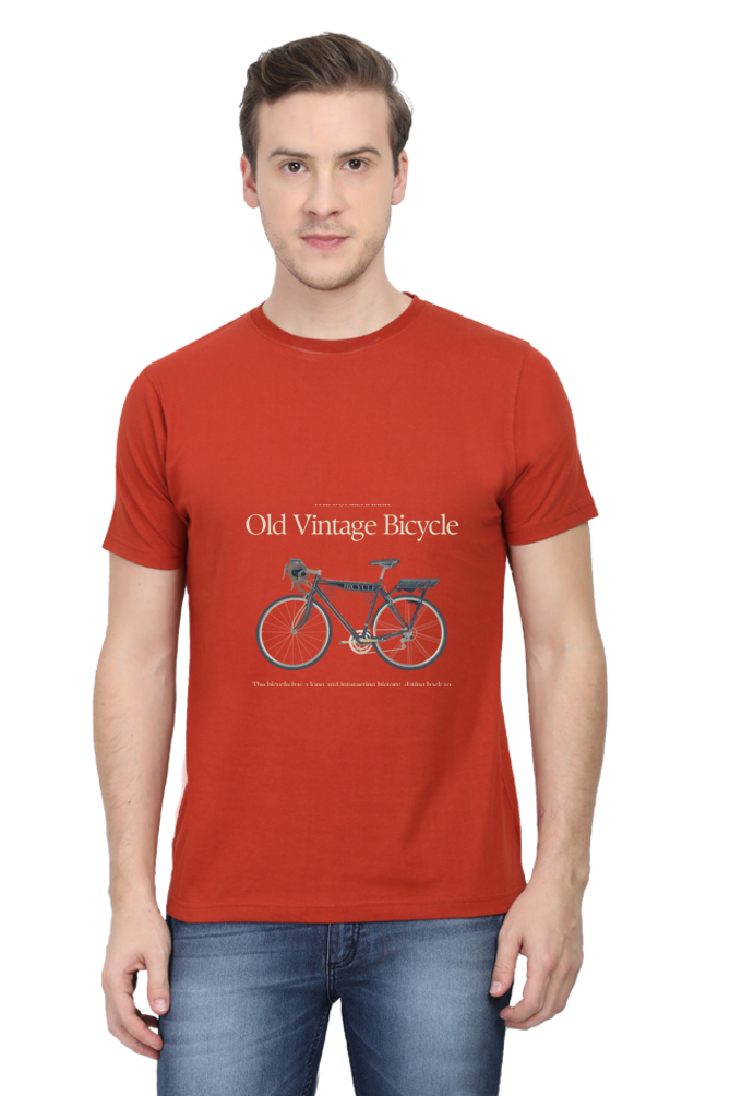 Old Vintage Bicycle Printed T-Shirt for Men Round Neck