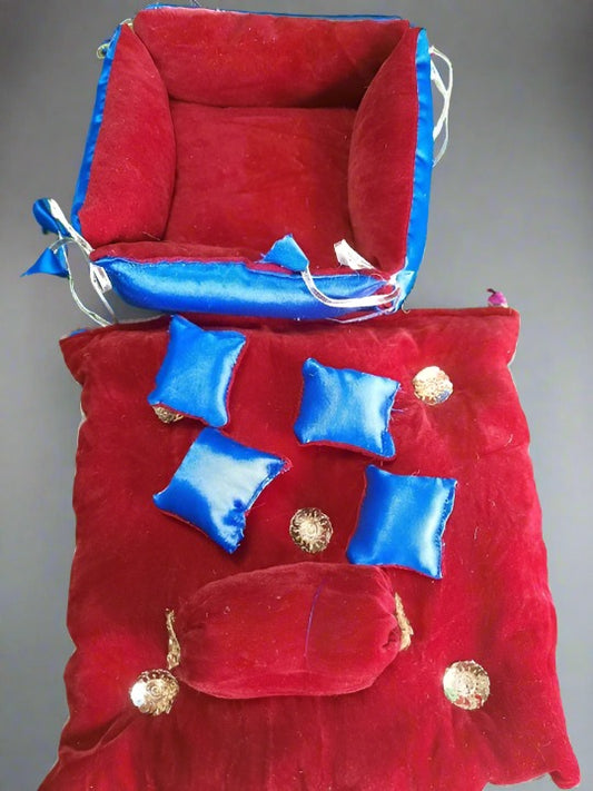 Laddu Gopal Ji Foldable Bed cum Bistar with 5 Pillow Hand Made Poshak Radha Rani Bed