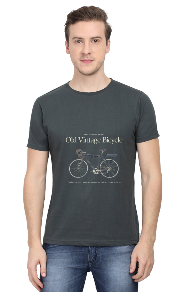 Old Vintage Bicycle Printed T-Shirt for Men Round Neck