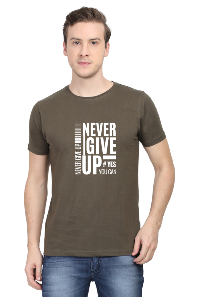 Never Give Up Printed T-Shirt for Men Round Neck