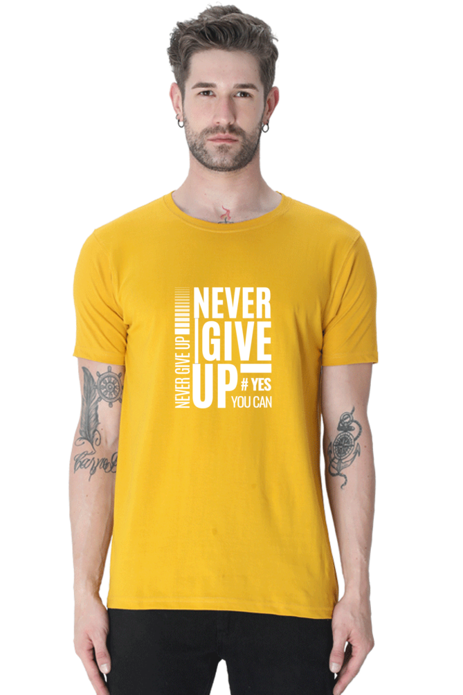 Never Give Up Printed T-Shirt for Men Round Neck