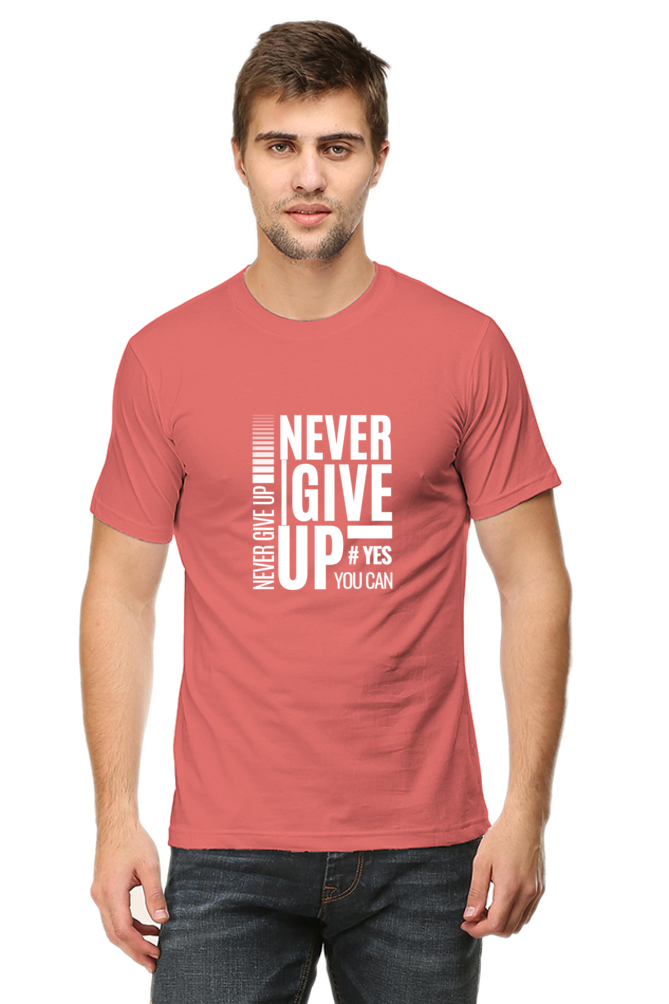 Never Give Up Printed T-Shirt for Men Round Neck