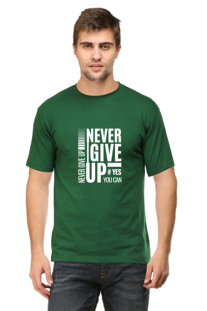 Never Give Up Printed T-Shirt for Men Round Neck