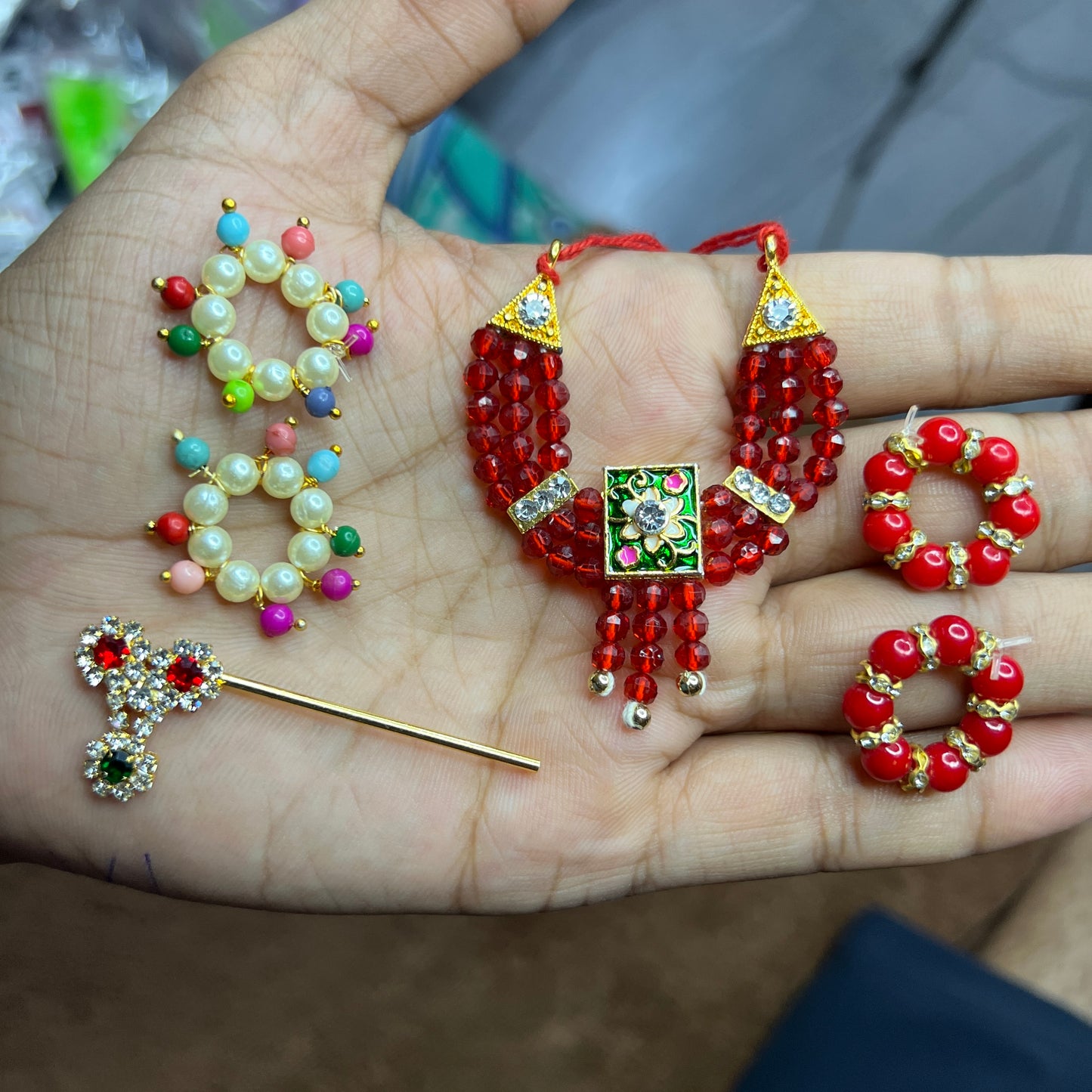 Combo Set of 5 Items Radha Rani & Gopal Ji for Size- 4/5/6/7 | (payal, kangan, mala, bansuri, Ear topes) Jarkan