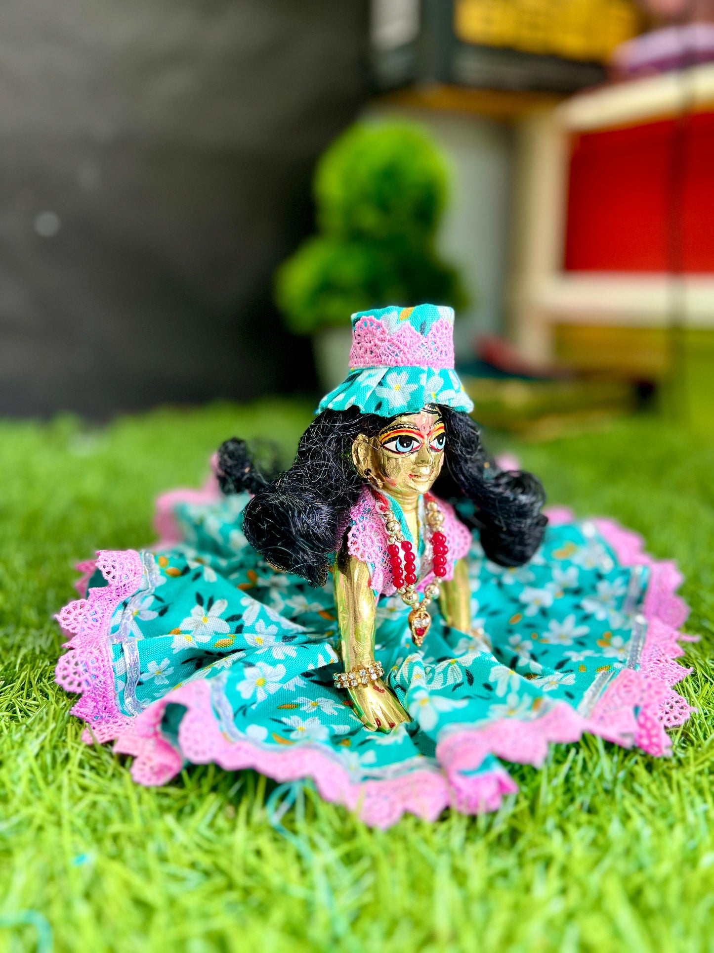 Laddu Gopal Ji Dress with Mukut Hand Made Poshak Radha Rani Dress