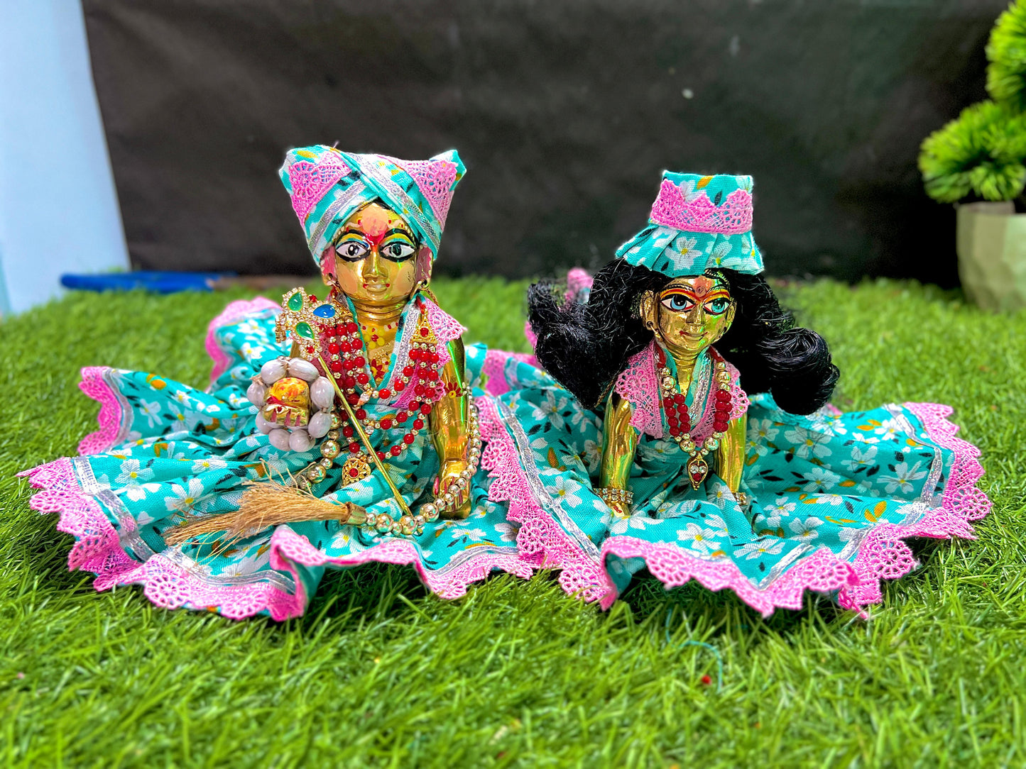 Combo set of Laddu Gopal Ji & Radha Rani Dress with Mukut Hand Made Poshak