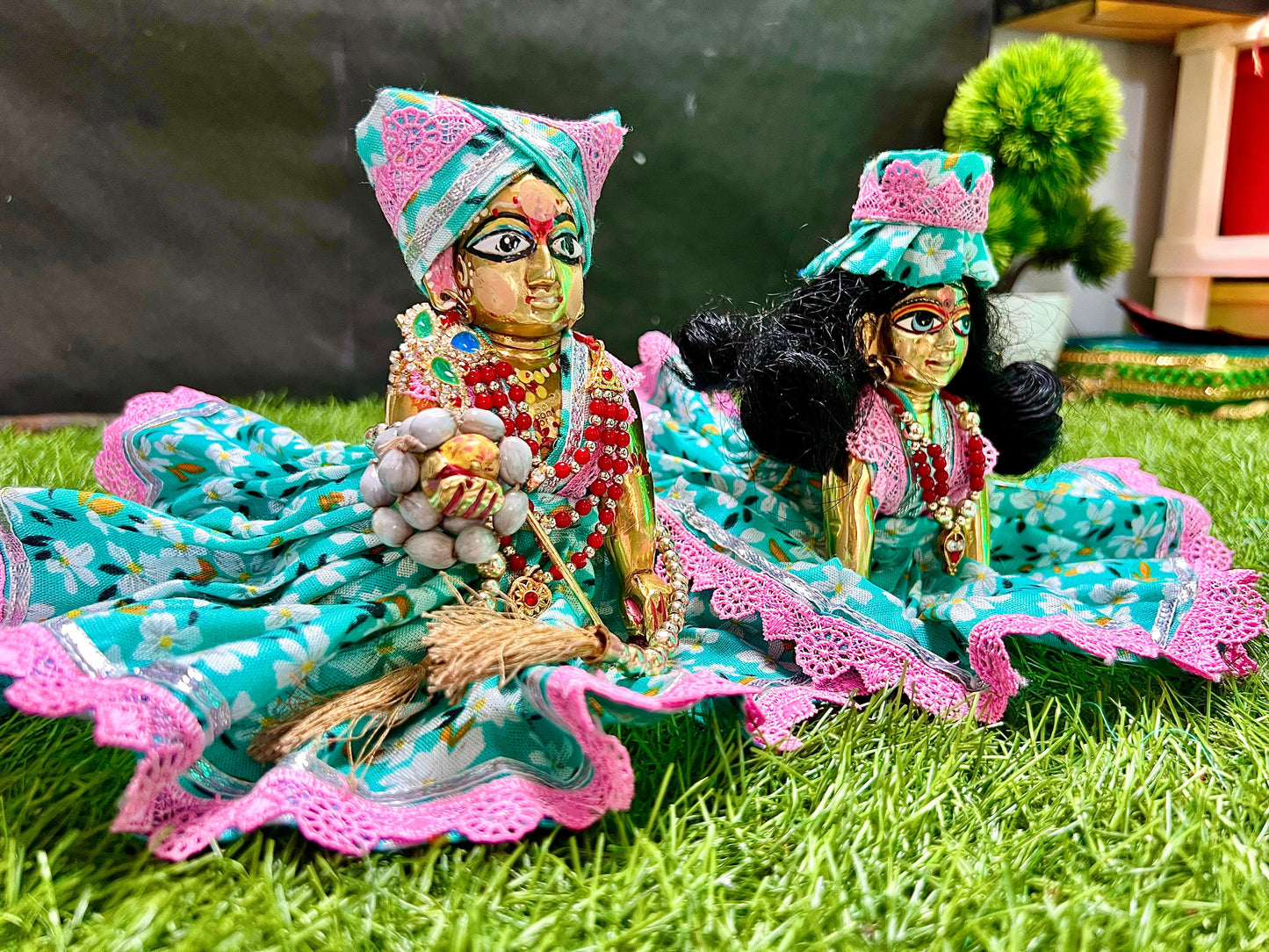 Combo set of Laddu Gopal Ji & Radha Rani Dress with Mukut Hand Made Poshak