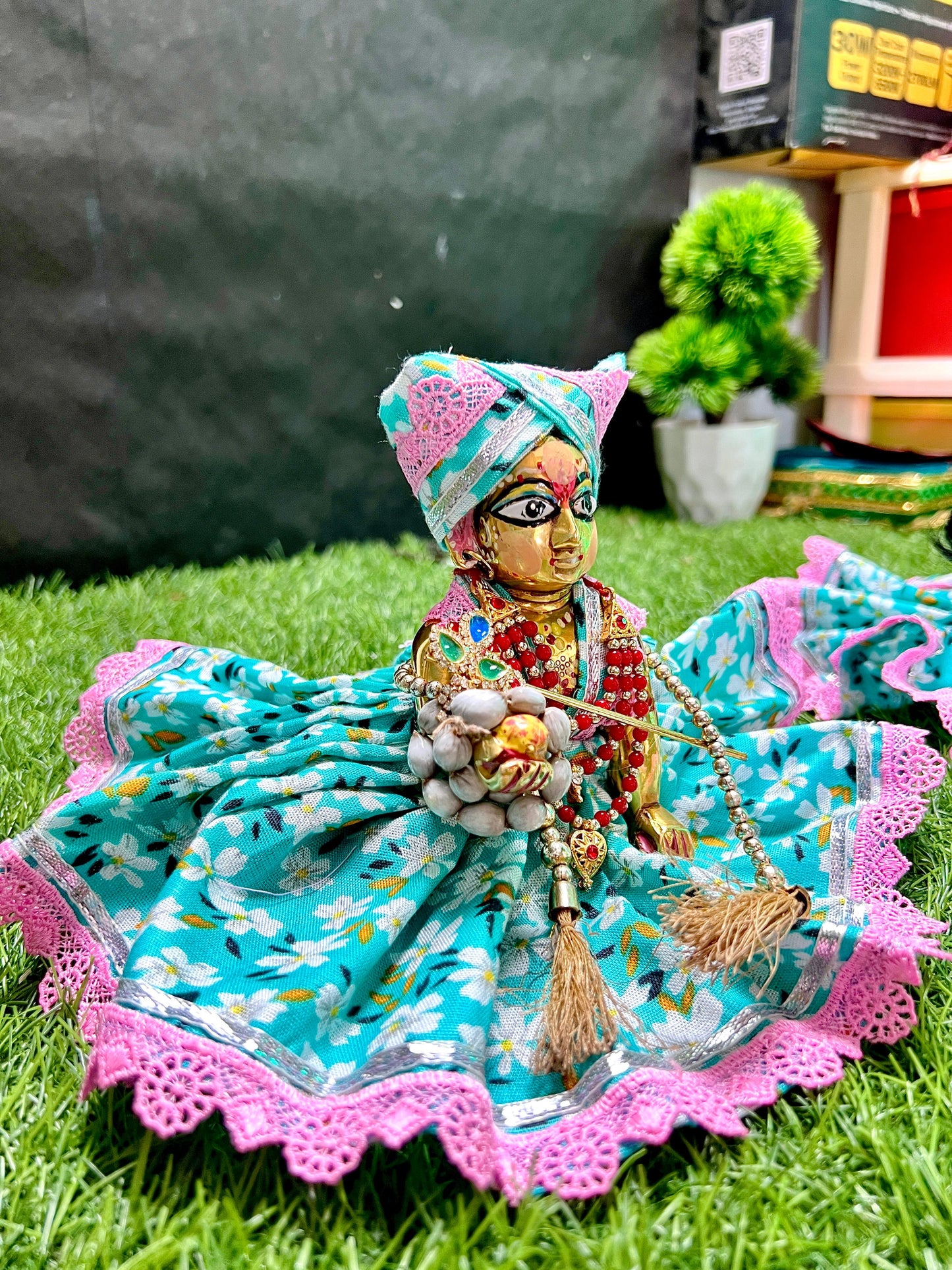 Laddu Gopal Ji Dress with Mukut Hand Made Poshak Radha Rani Dress