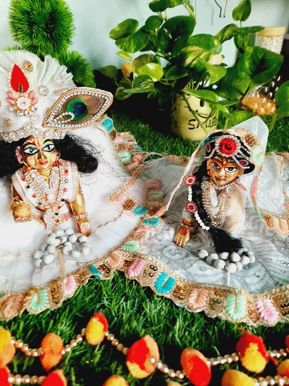 Combo Set of Laddu Gopal ji & Radha Raani Ji Beautiful Dress with (CHUNNI) Hand Designer Dress