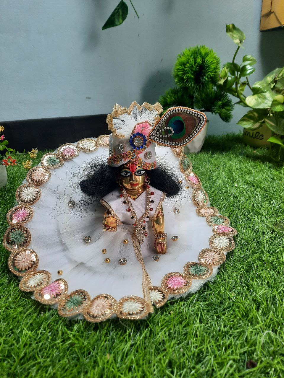 Laddu Gopal Ji Dress with Cap Hand Made Poshak Radha Rani Dress