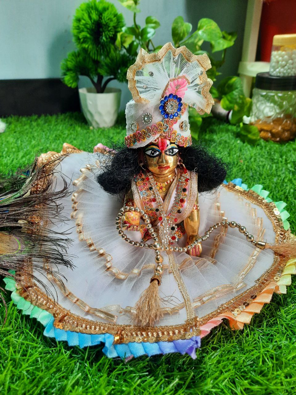 Laddu Gopal Ji Dress with Cap Hand Made Poshak Radha Rani Dress